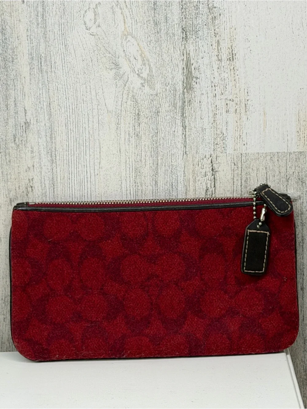 Coach Red and Brown Signature Zip Wristlet